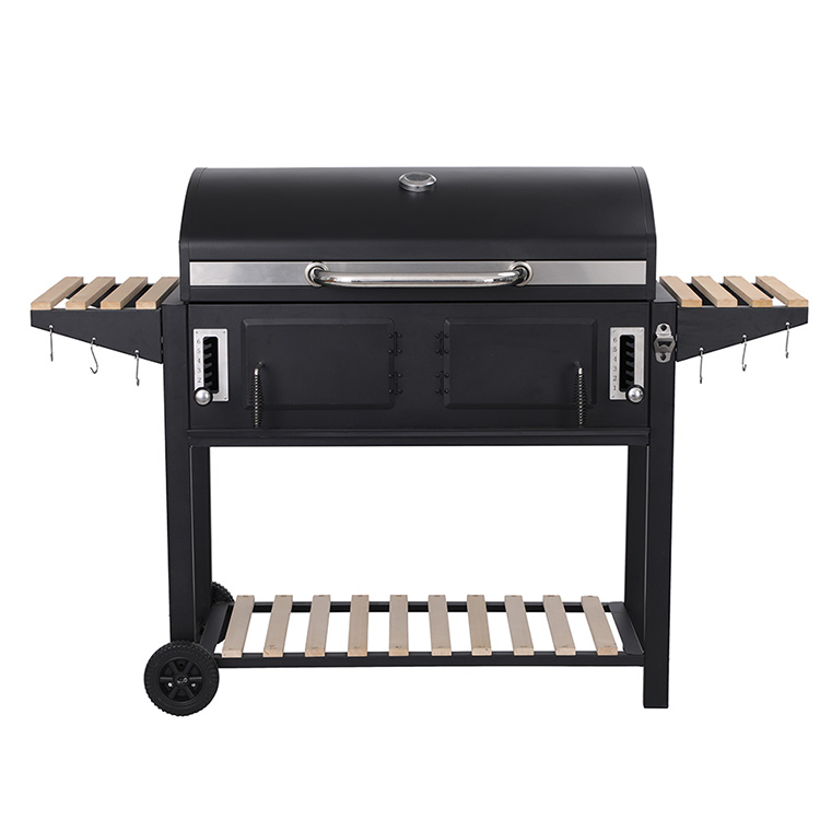 Durable BBQ Grill Charcoal with Wood Side Table