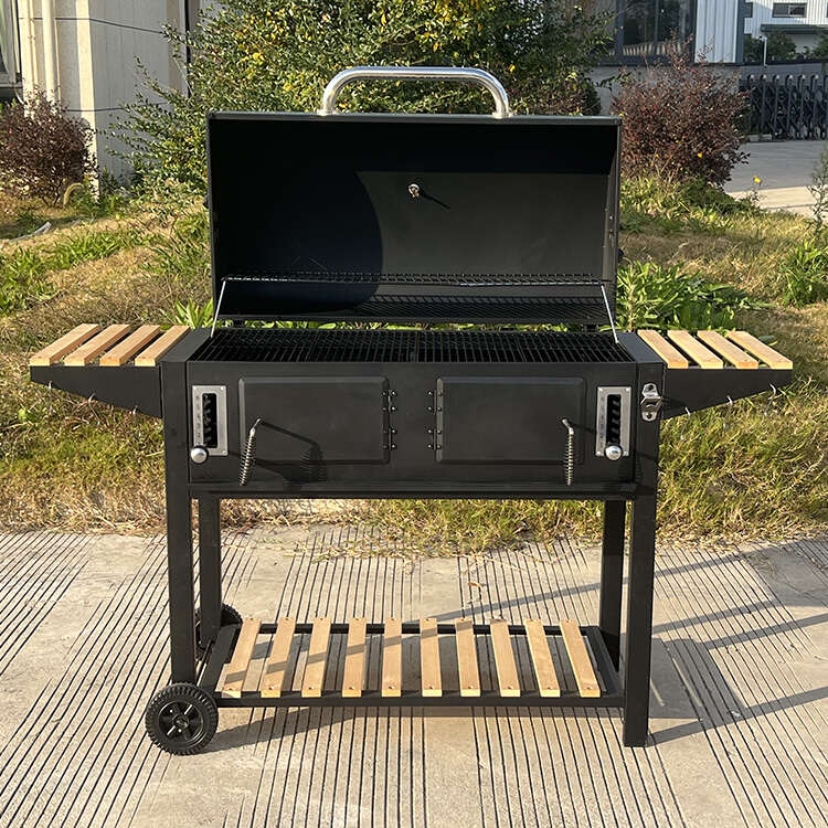 Durable BBQ Grill Charcoal with Wood Side Table