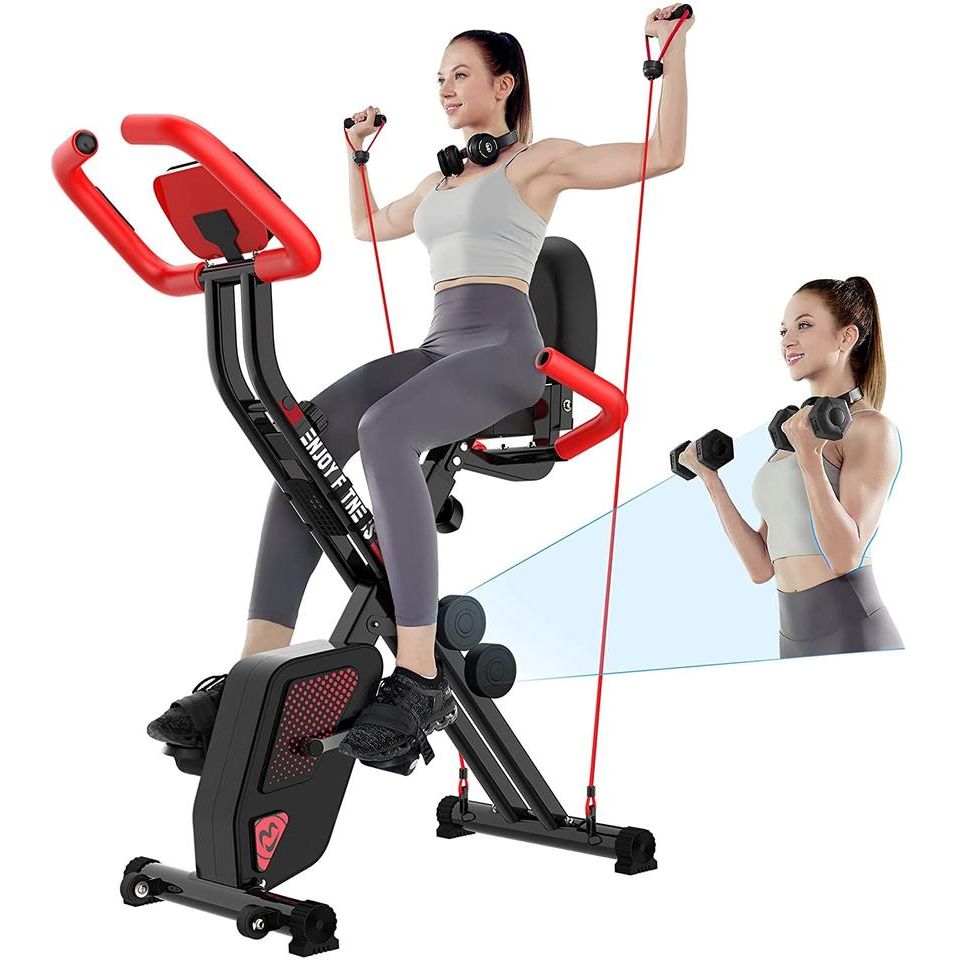 Indoor Upright Fitness Workout Folding Magnetic Stationary Exercise Bike