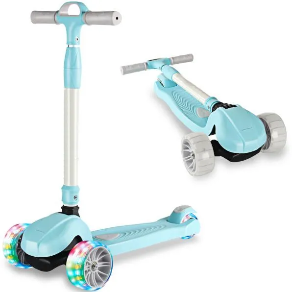 Kolme pyörää, joissa vilkkuvat, korkeussäädettävät skootterit lapsille