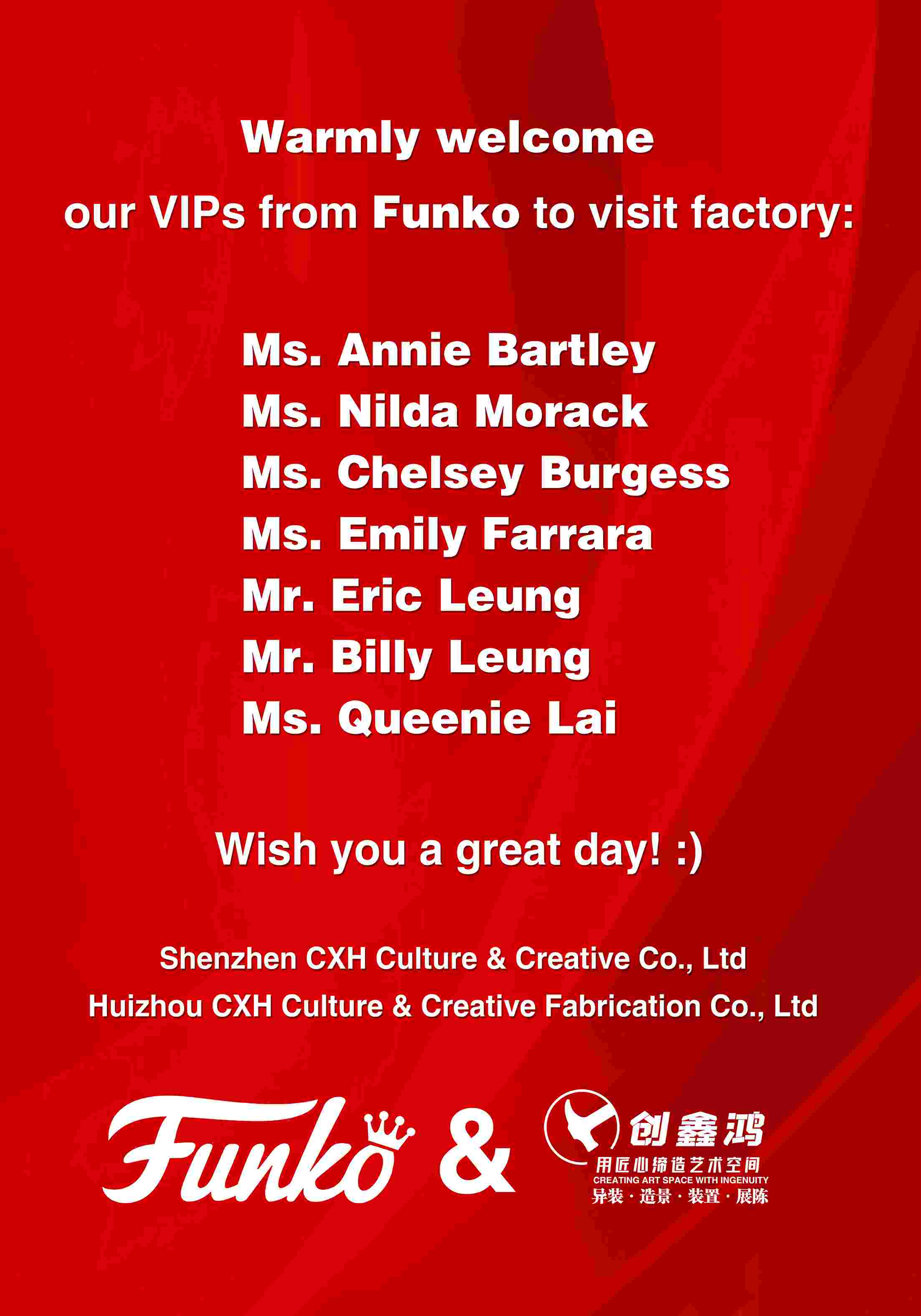 Funko company delegation to visit our factory strength show attention