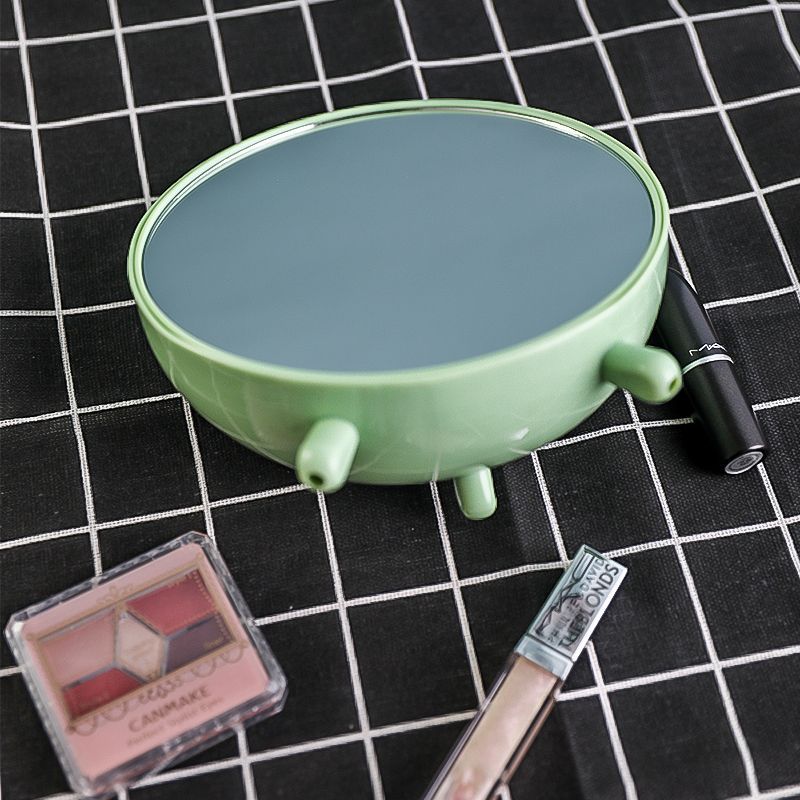 Plastic Round Desktop Makeup Mirror with Storage