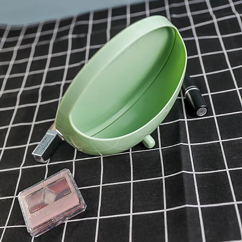 Miroir de maquillage de bureau rond en plastique avec rangement