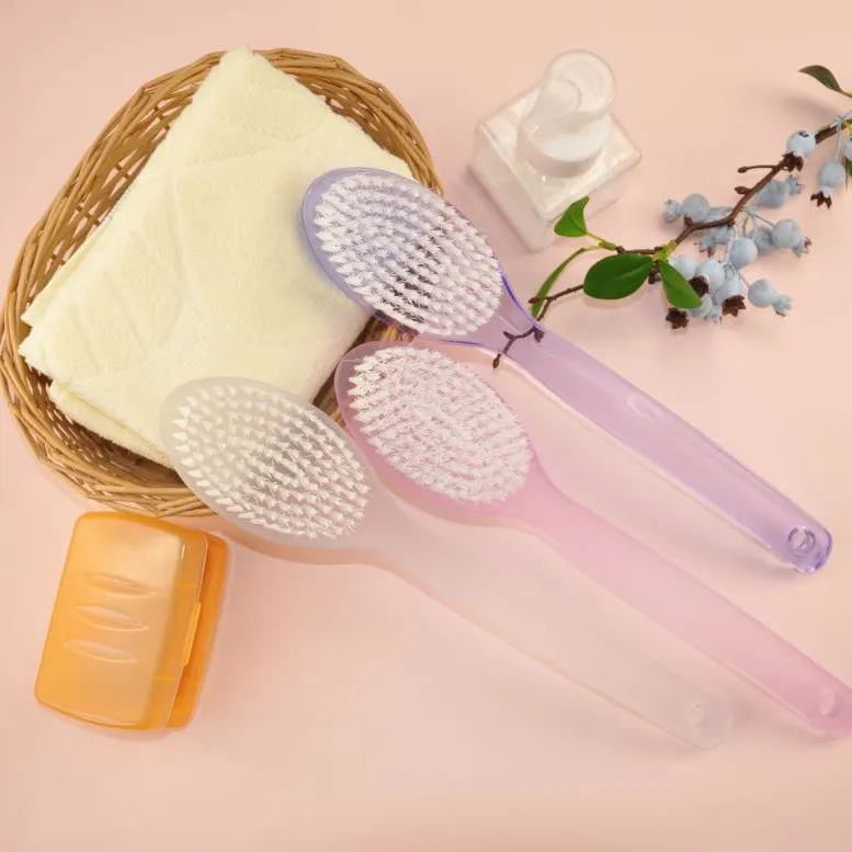 Brosse de bain transparente à long manche avec corde