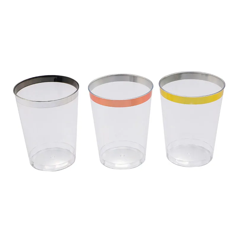 Vaso de plástico con borde metálico brillante de 10 oz