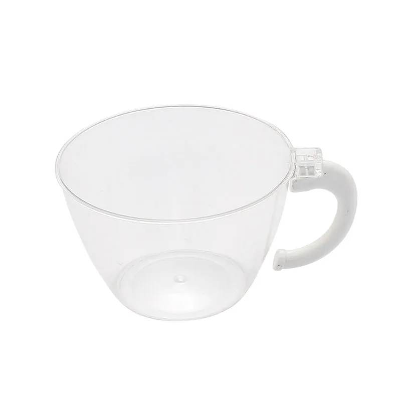 Tasse à café en plastique à poignée blanche de couleur transparente