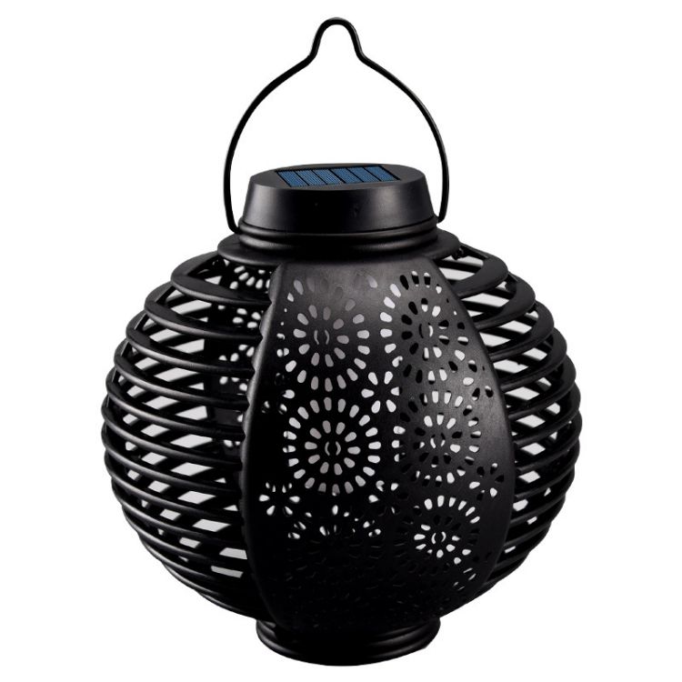 Outdoor Waterproof Hollowed Out Round Led Solar Flame Flickering Lamp
