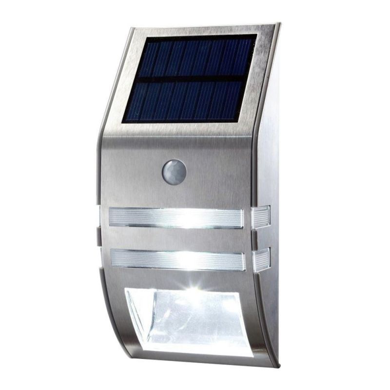 2led Solar Human Body Induction Stainless Steel Courtyard Stairs Step Wall Lamp