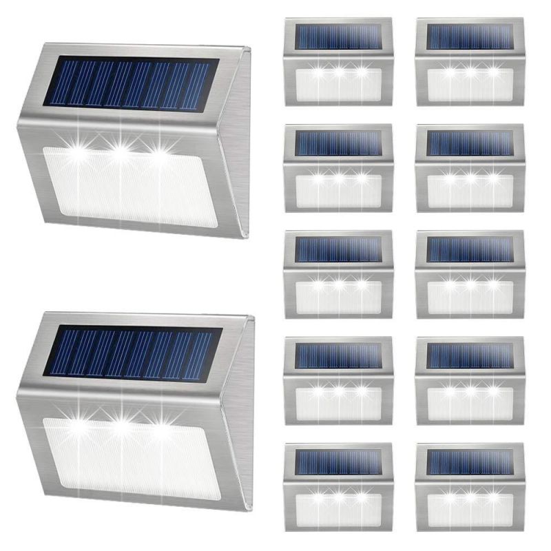 Outdoor Waterproof Stainless Steel 3 LED Solar Step Fence Stairway Wall Light