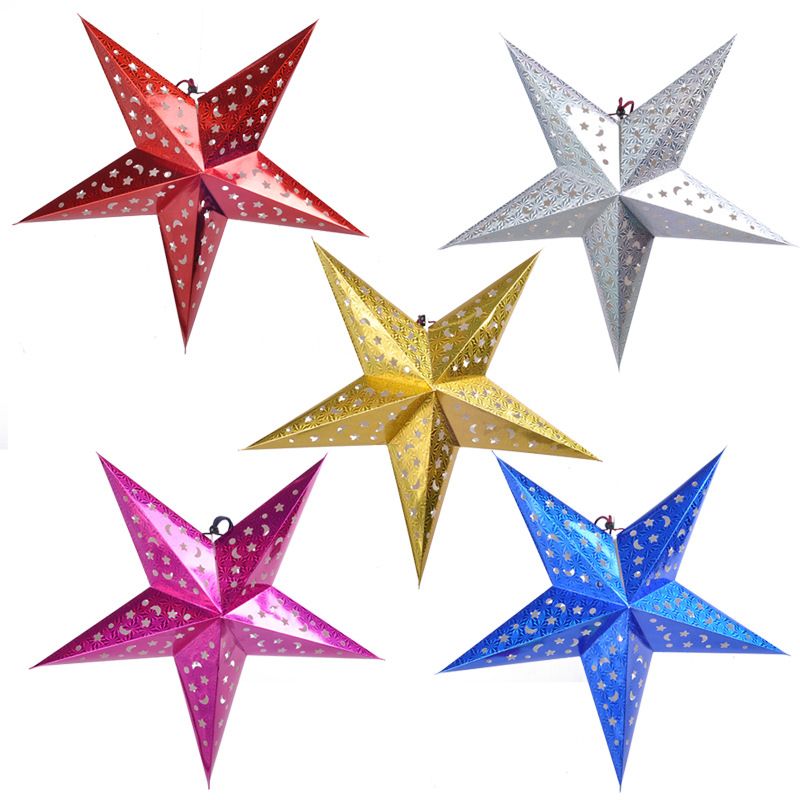 Linterna de papel de estrella con patrón hueco láser de varios tamaños