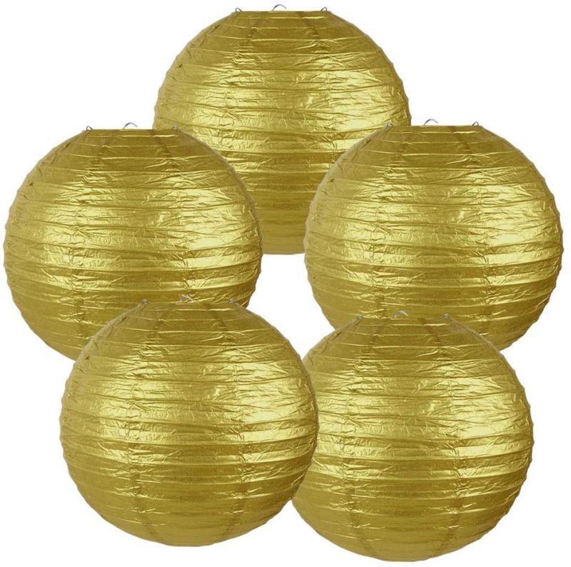 Indoor Outdoor Vary Sizes Party Wedding Round Hanging Chinese Gold Paper Lantern
