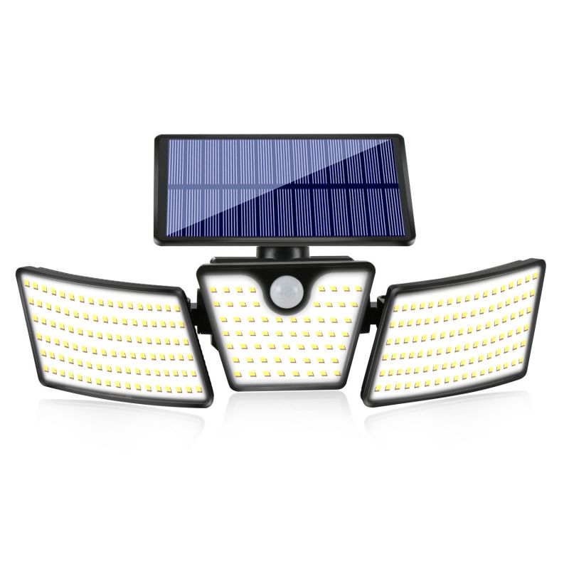 Applique murale solaire d'extérieur étanche IP65, 3 têtes, capteur de mouvement, 265 LED, lumens élevés, pour cour