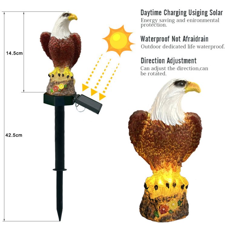 Luzes solares conduzidas impermeáveis ​​exteriores do gramado do caminho de Eagle Animal Solar