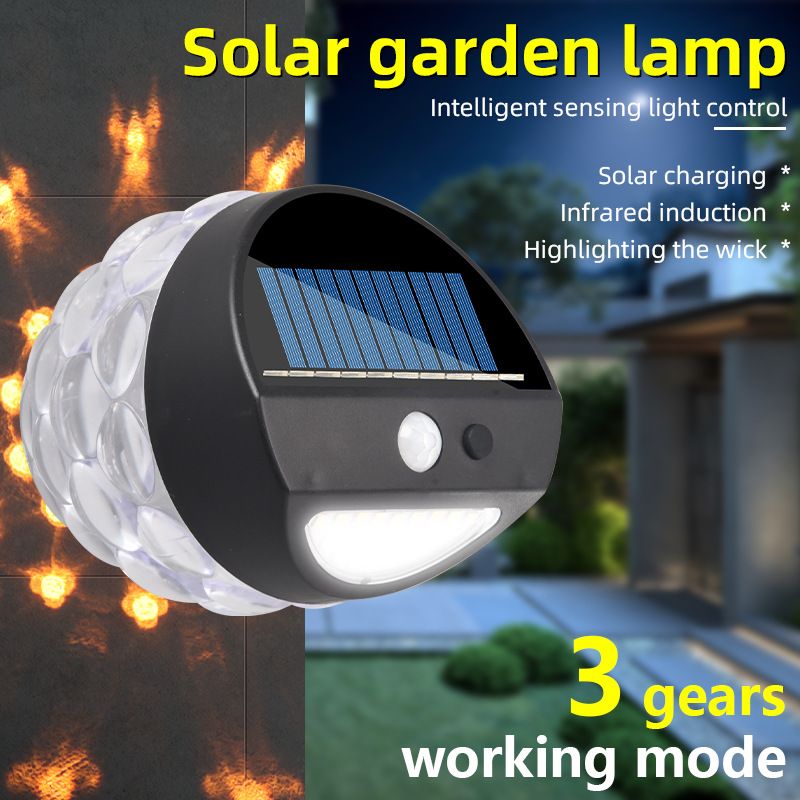 Lámpara de pared de salto de llama solar impermeable al aire libre 28led