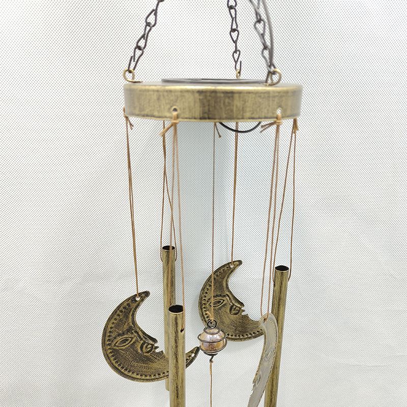 Outdoor Crackle Bead Golden Moon Wind Chimes Solar Wall Light