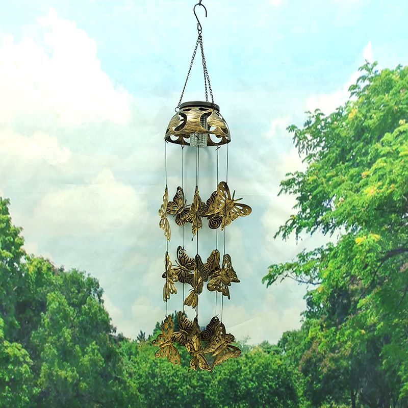 Outdoor Golden Butterfly Wind Chime Solar Wall Light