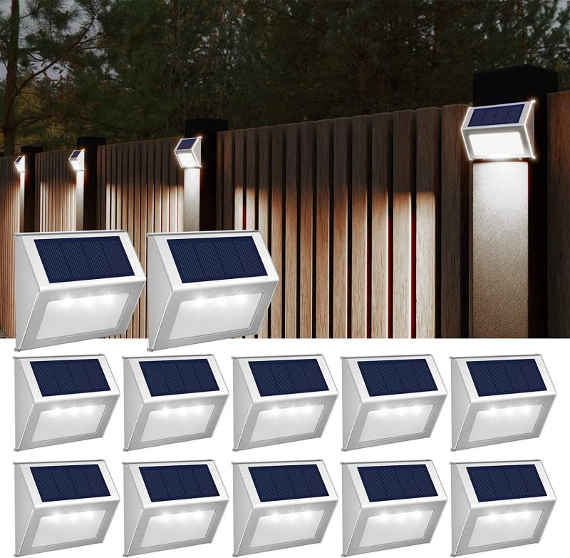 Applique murale solaire d'extérieur étanche en acier inoxydable, 3 LED, pour clôture, escalier