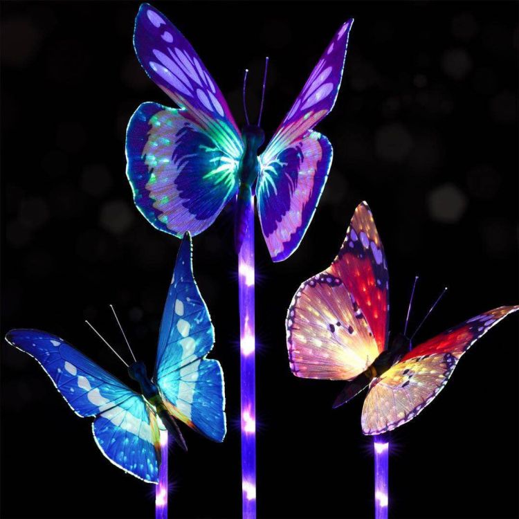 Lumières solaires multicolores imperméables de pelouse de voie de papillon optique de fibre
