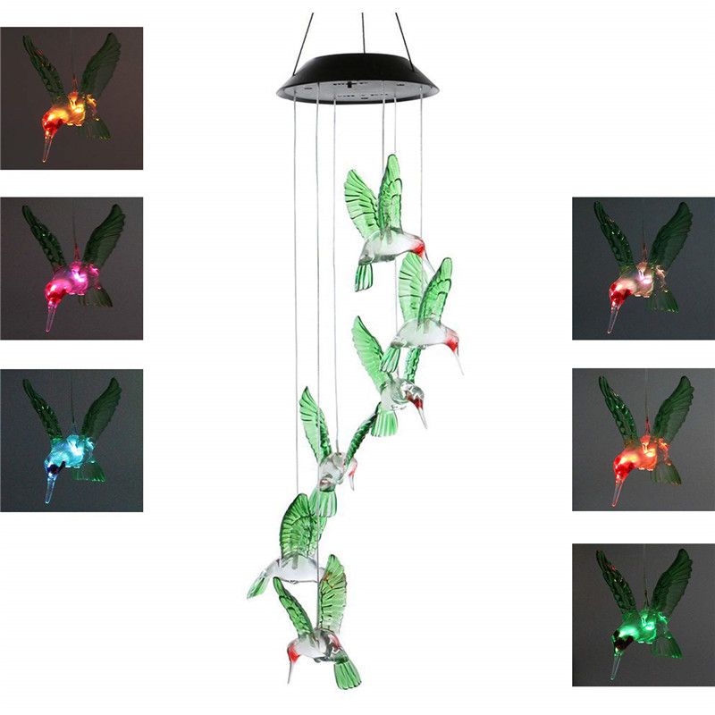 Lumière solaire imperméable extérieure de carillon de vent de papillon de colibri