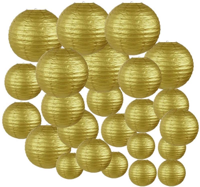Indoor Outdoor Vary Sizes Party Wedding Round Hanging Chinese Gold Paper Lantern