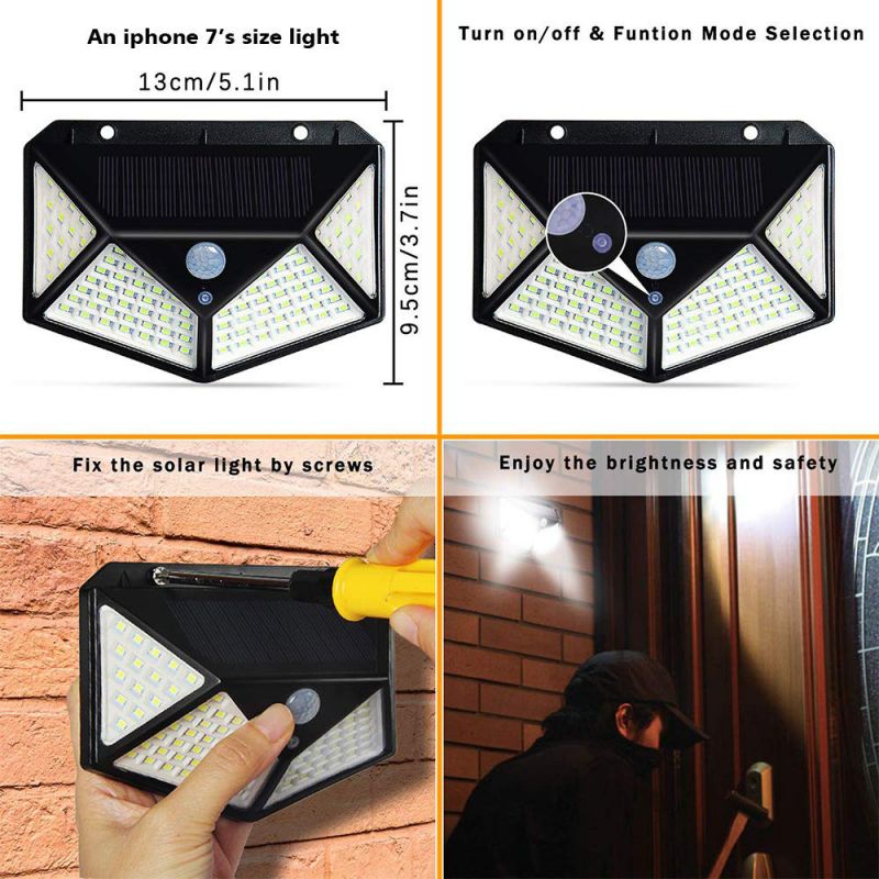 Luz de pared con sensor solar impermeable al aire libre IP65 100 o 114 LED
