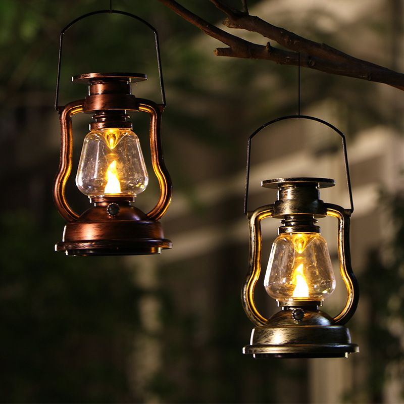 Lámpara de aceite de queroseno solar de llama vintage LED impermeable al aire libre