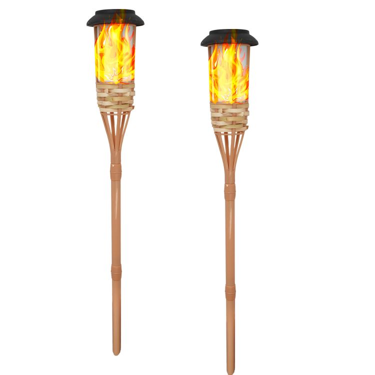 Lâmpada de chama solar de bambu Lâmpada de chama de polissilício LED