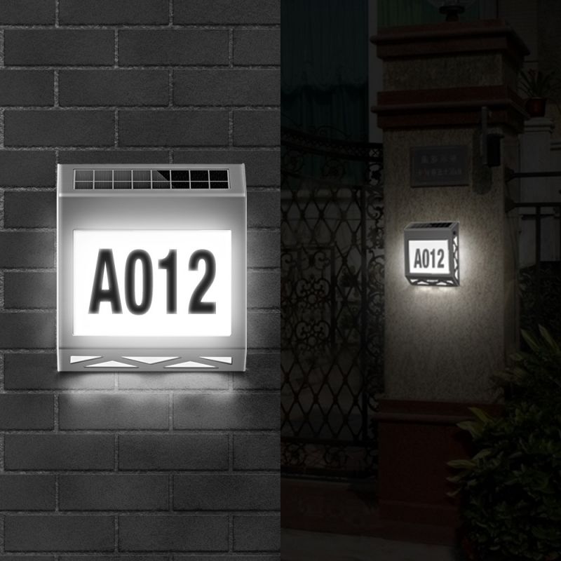 Luz de puerta de pared con número de casa Solar, indicador Digital impermeable al aire libre, placa de número