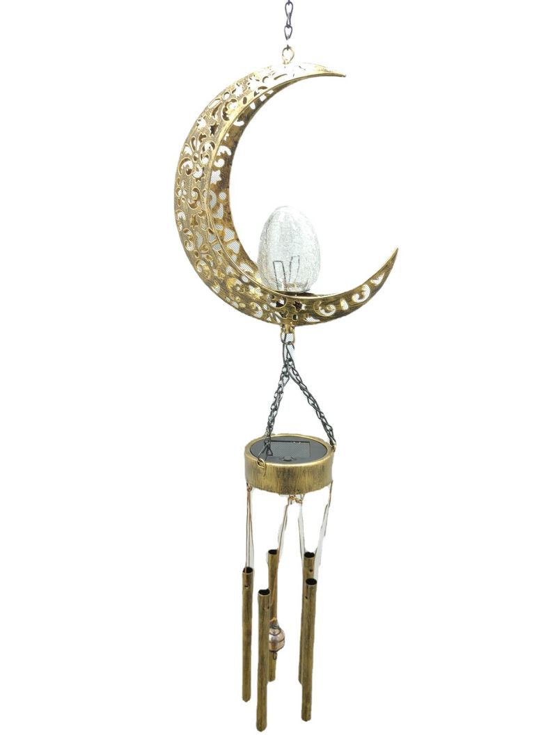 Outdoor Crackle Bead Golden Moon Wind Chimes Solar Wall Light
