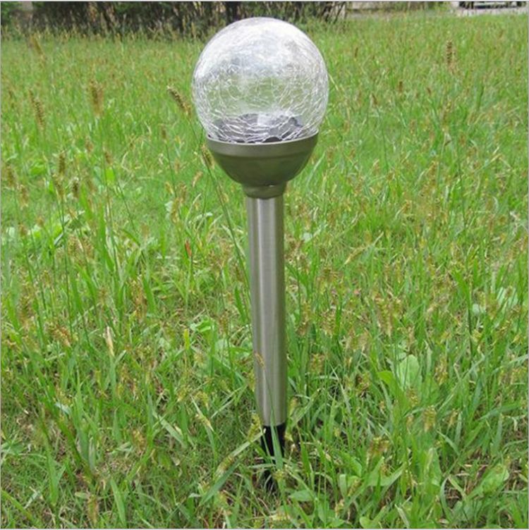 Outdoor Crack Glass Ball Led Pathway Solar Stick Light