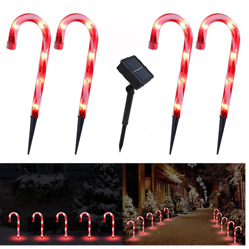 Outdoor Christmas Cane Solar Red White Crutch Lawn Light
