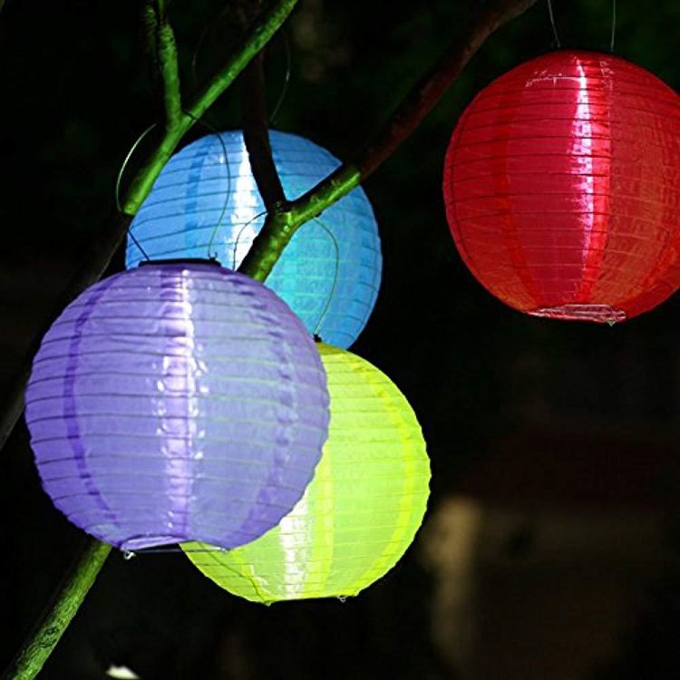 Outdoor Waterproof Solar Powered Chinese Nylon Fabric Round Hanging LED Lantern