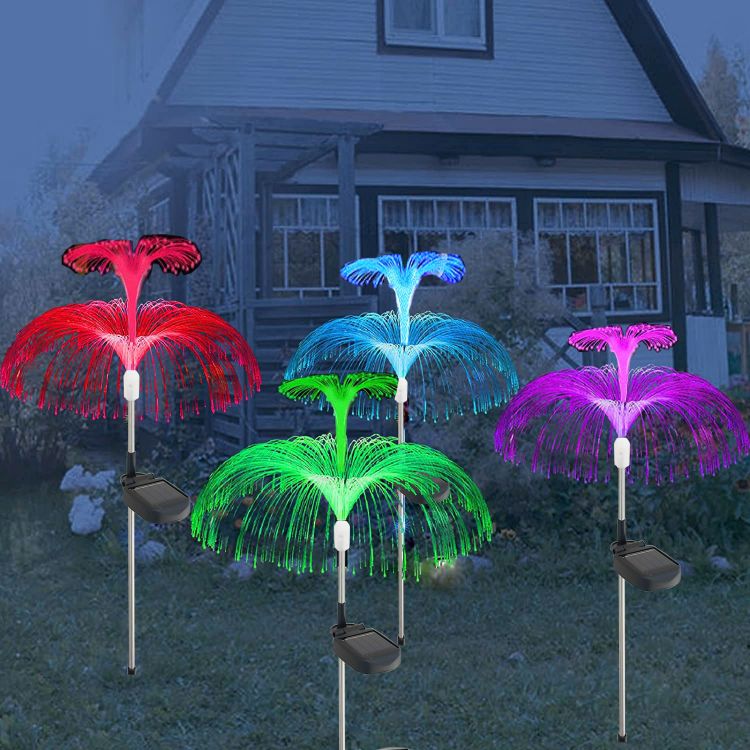 Outdoor Waterproof Solar Multicolored Flower Style Double Deck Jellyfish Lawn Lights