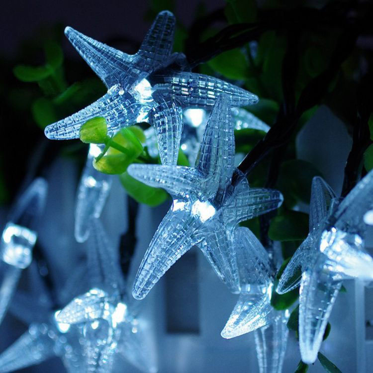 Decoración de boda navideña 50 LED Luz solar de cadena de estrella de mar de 7 metros