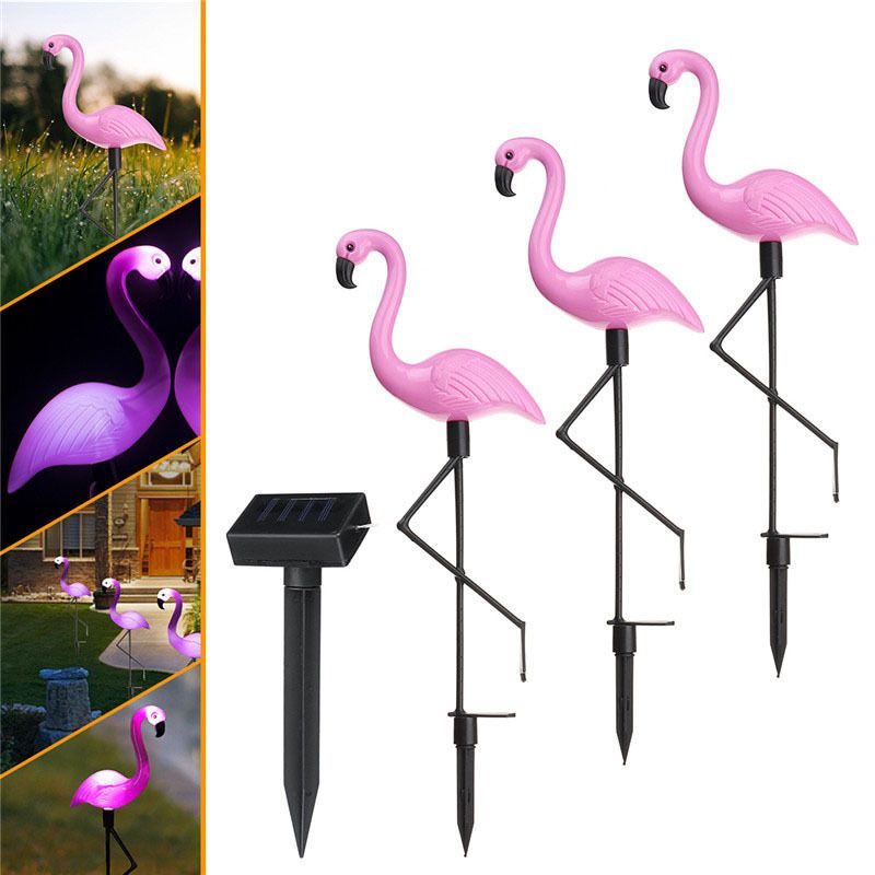 Outdoor Garden Pink Flamingos Solar Decorative Lawn Lights