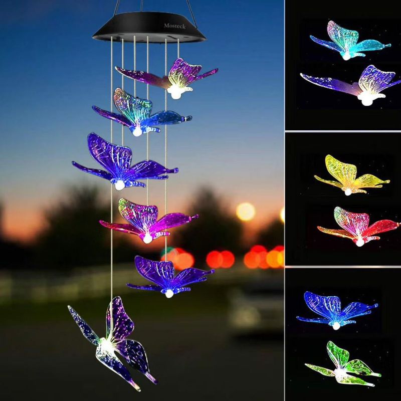 Lumière solaire imperméable extérieure de carillon de vent de papillon de colibri