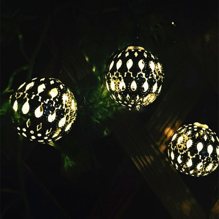 Guirlande lumineuse solaire d'extérieur étanche à 20 LED, boule marocaine, féerique