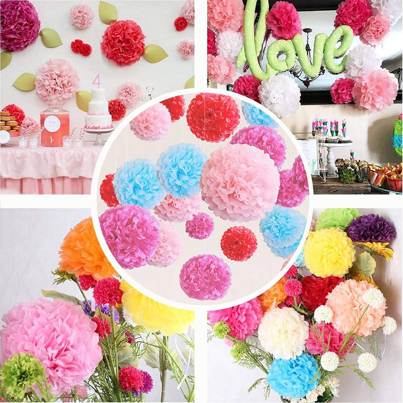 Various Size Colors Wedding Paper Flower Round Paper Pompom Lantern