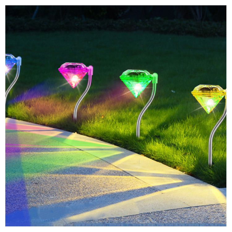 Luzes solares conduzidas impermeáveis ​​do gramado do diamante de sete cores para iluminar luzes