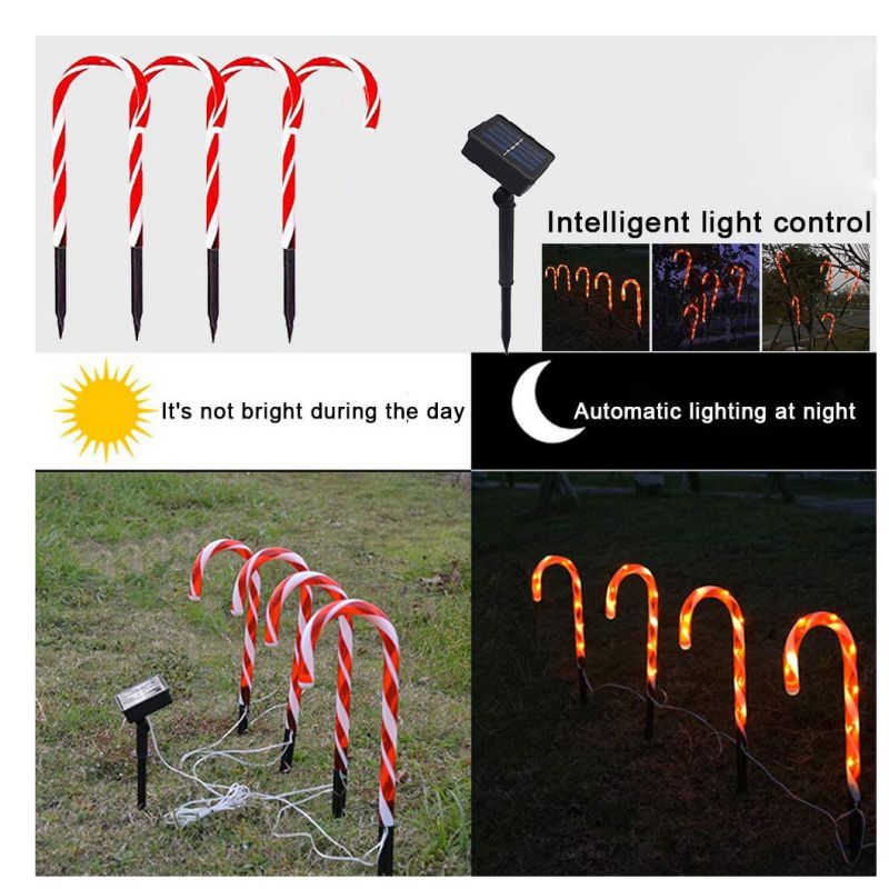 Outdoor Christmas Cane Solar Red White Crutch Lawn Light