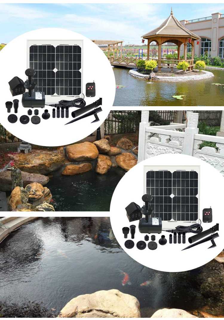 Bomba sumergible de células solares para exteriores, 20W, 4 luces LED, batería, fuente de agua de jardín con Control remoto