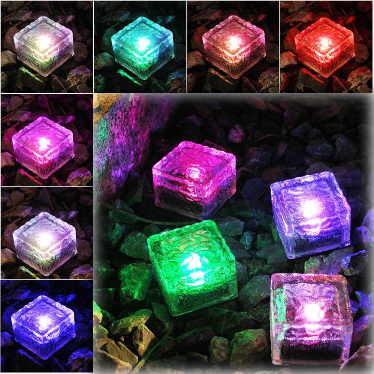 Waterproof Led Seven Color Square Crystal Solar Ice Brick Lawn Light