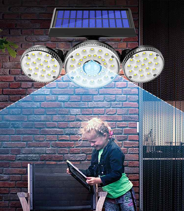 Lumières fixées au mur solaires lumineuses élevées extérieures de capteur de mouvement imperméable à l'eau 70 LED