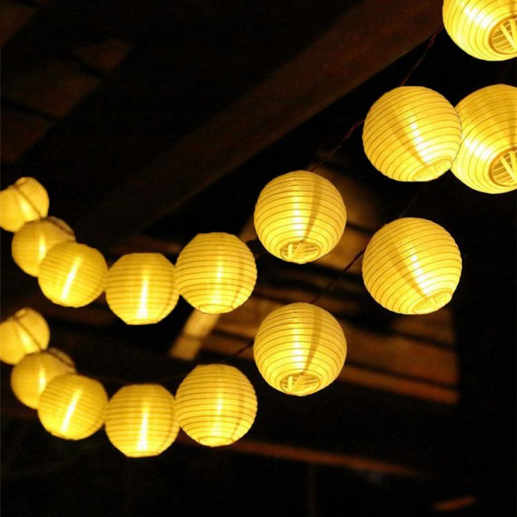 Lanterna de tecido impermeável externa 10LED Lampion Fairy Solar String Lights