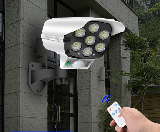 Ao ar livre impermeável 77 LED sensor de movimento simulação anti-roubo monitor de vigilância solar luz de parede