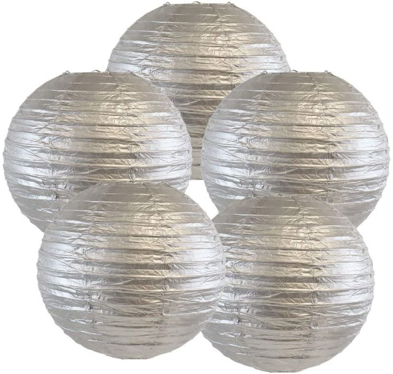 Indoor Outdoor Vary Sizes Party Wedding Round Hanging Chinese Silver Paper Lantern