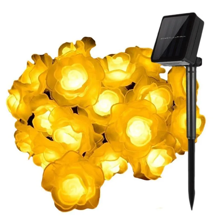 Outdoor Waterproof Plastic Rose Flower Night Solar String Fairy Light