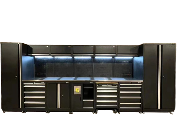 Черен метален гаражен комбиниран шкаф