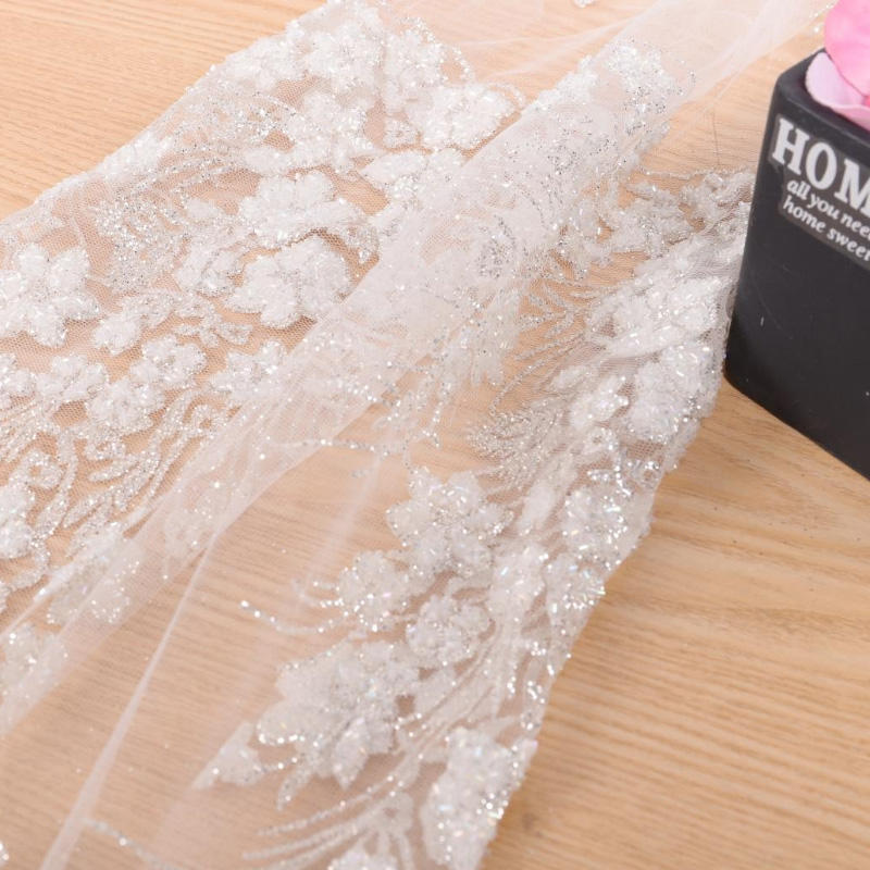 Silver Sequin Beaded Lace Fabric Wedding