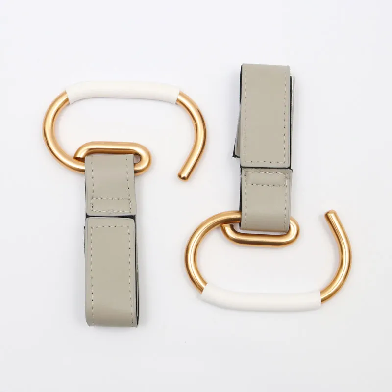 Gold Aluminum Stroller Hooks with PU Loop-Pairs